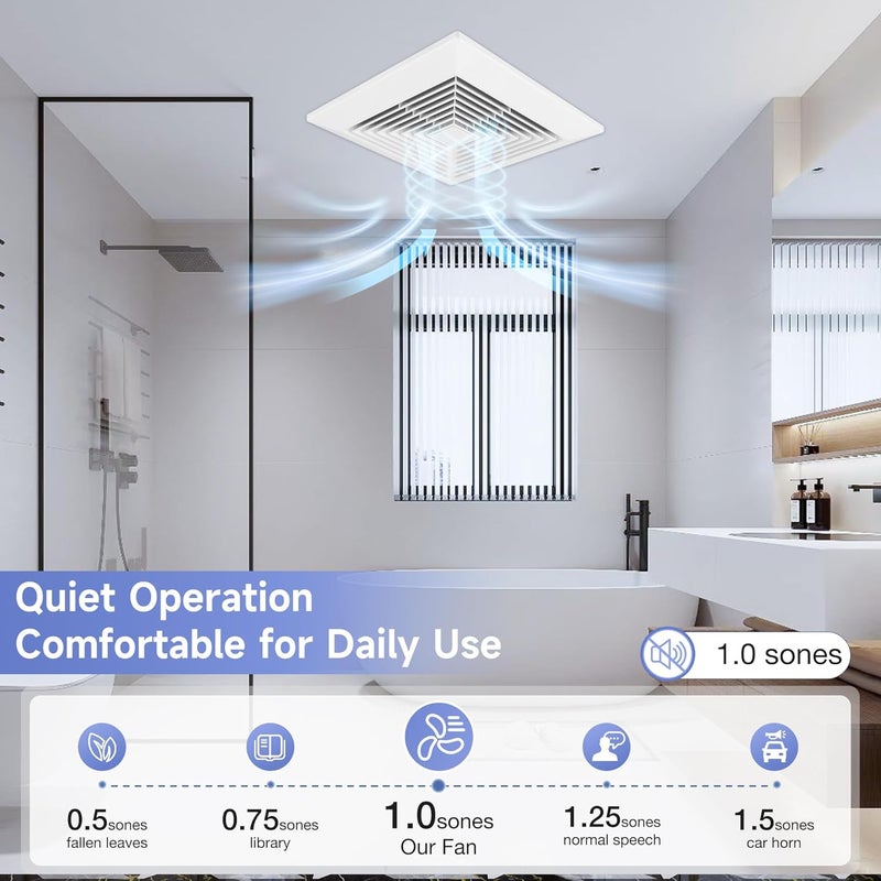 Fanspex Bathroom Ceiling Exhaust Fan, Household Bath Vent Ventilation Fan with 1.0 Sones Quiet Operation, 110 CFM (Housing Size 9.1"x9.1") - Image 4